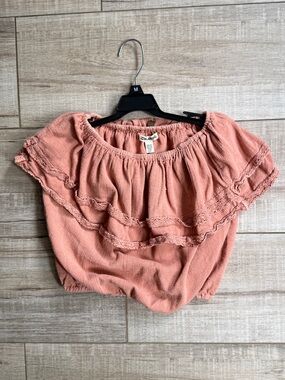 Billabong Sun Down Sienna Ruffle Crop Peasant Top S Boho Coastal Cotton
